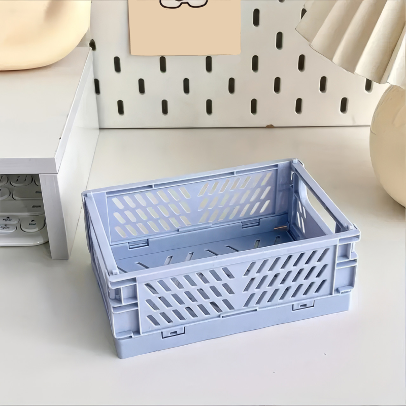 Пластиковий органайзер, складний кошик для зберігання, контейнер з ручками, 15×9.8×5.7см, колір блакитний