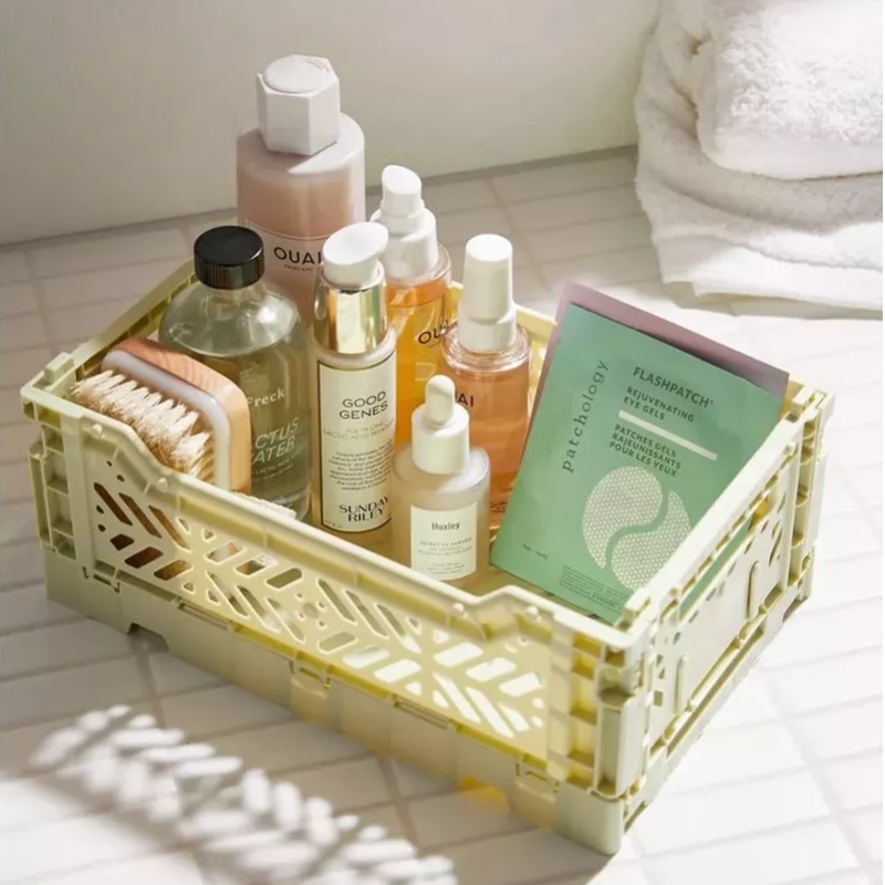 Кошик із пластику з ручками, контейнер для зберігання дрібниць, 25.5×15×9.7см, бежевий