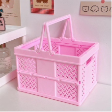Кошик із пластику з ручками, пластиковий органайзер, контейнер для зберігання, 19×14×13см, рожевий