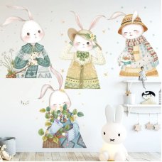 Набір наклейок вінілові на стіну в дитячу кімнату “Зайки“ самоклейка два полотна розміром по 30х90 см