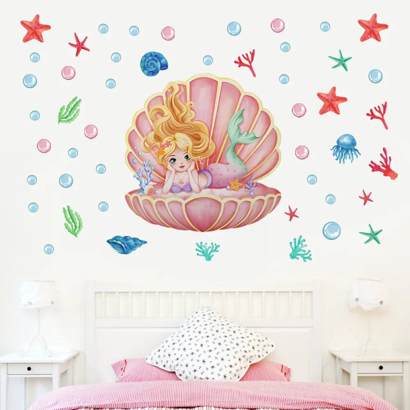 Наклейка декоративна вінілова інтер“єрна в дитячу кімнату на стіну «Русалонька» для дівчаток 30х60 см