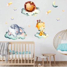Наклейка вінілова в дитячу кімнату на стіну «Сплячі звірята» для дівчаток і хлопчиків 30х40 см