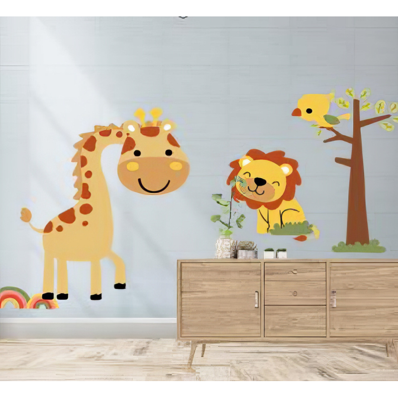 Наклейка вінілова декоративна в дитячу кімнату «Жираф і лев» для дівчаток і хлопчиків 60х90 см