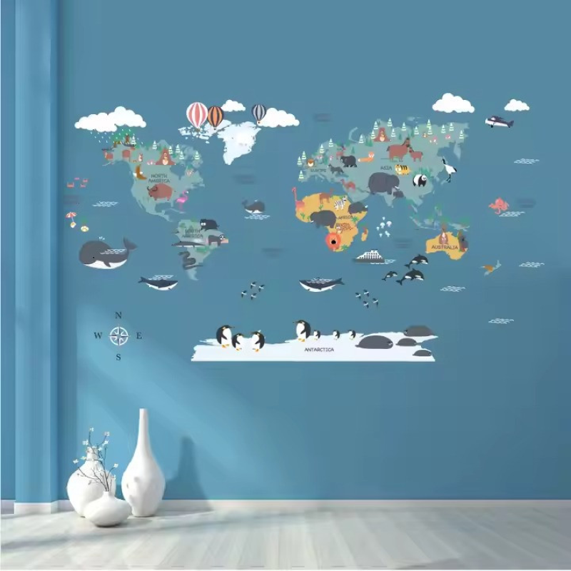 Набір вінілових наліпок “Карта Світу“ декоративні на стіну в дитячу кімнату два полотна розміром 30х90 см