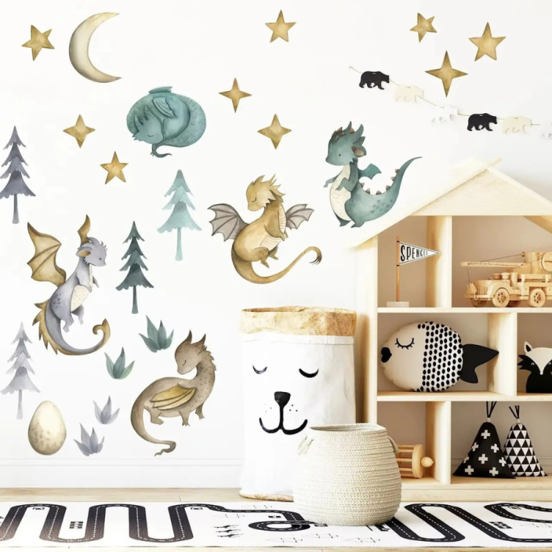 Вінілові наліпки «Лісові дракони» інтер“єрні декоративні в дитячу кімнату на стіну 30х90 см