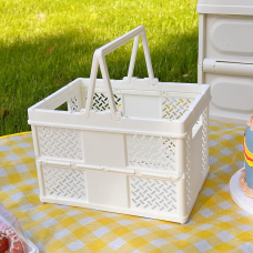 Складний кошик для зберігання з ручками, пластиковий органайзер для дрібниць, 24×18×16см, колір білий