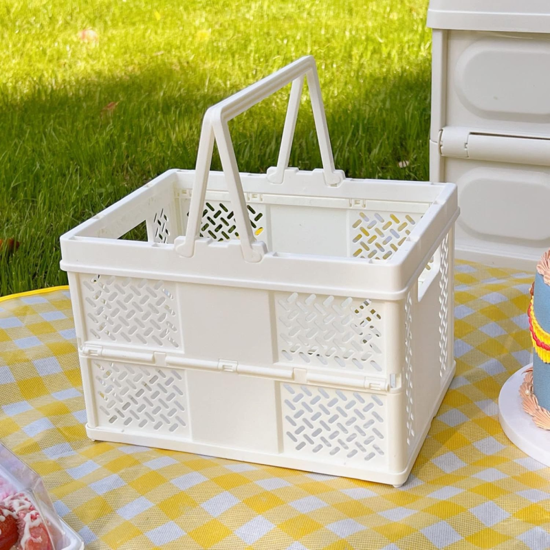 Складний кошик для зберігання з ручками, пластиковий органайзер для дрібниць, 24×18×16см, колір білий