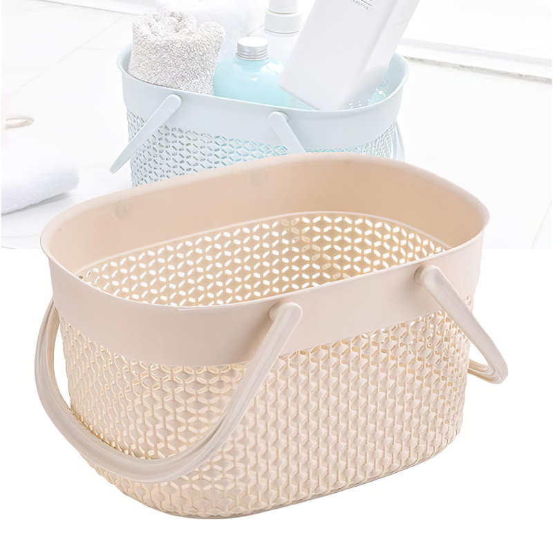 Пластиковий кошик з ручками, 26×15×20см, органайзер для дому, кошик для ванної, бежевий колір