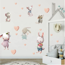 Набір вінілових наліпок “Зайки і мишенята“ декоративні для дитячої кімнати на стіну 2 полотна 30х90 см