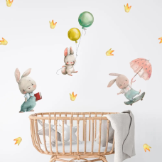 Вінілові наліпки «Малюки зайчата» інтер“єрні декоративні для дитячої кімнати на стіну 30х90 см