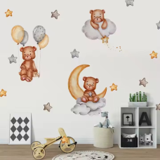 Вінілові наліпки «Ведмежата» інтер“єрні декоративні для дитячої кімнати на стіну 30х90 см