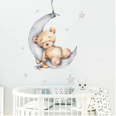 Вінілова наклейка «Спляче ведмежа» інтер“єрна декоративна для дитячої кімнати на стіну 30х90 см