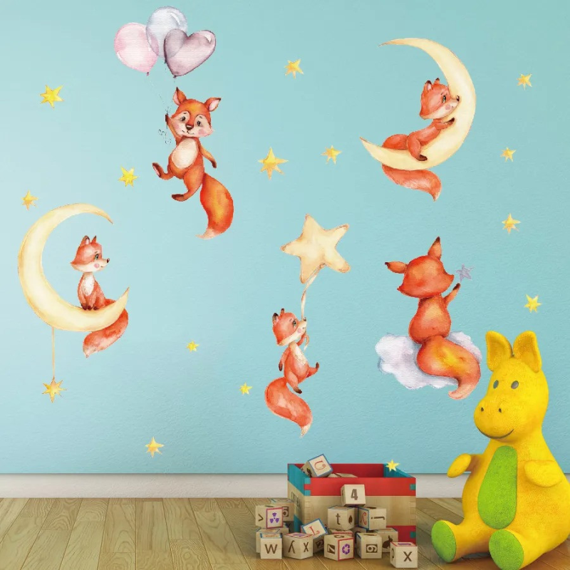 Вінілові наліпки «Грайливі лисички» інтер“єрні декоративні для дитячої кімнати на стіну 30х90 см