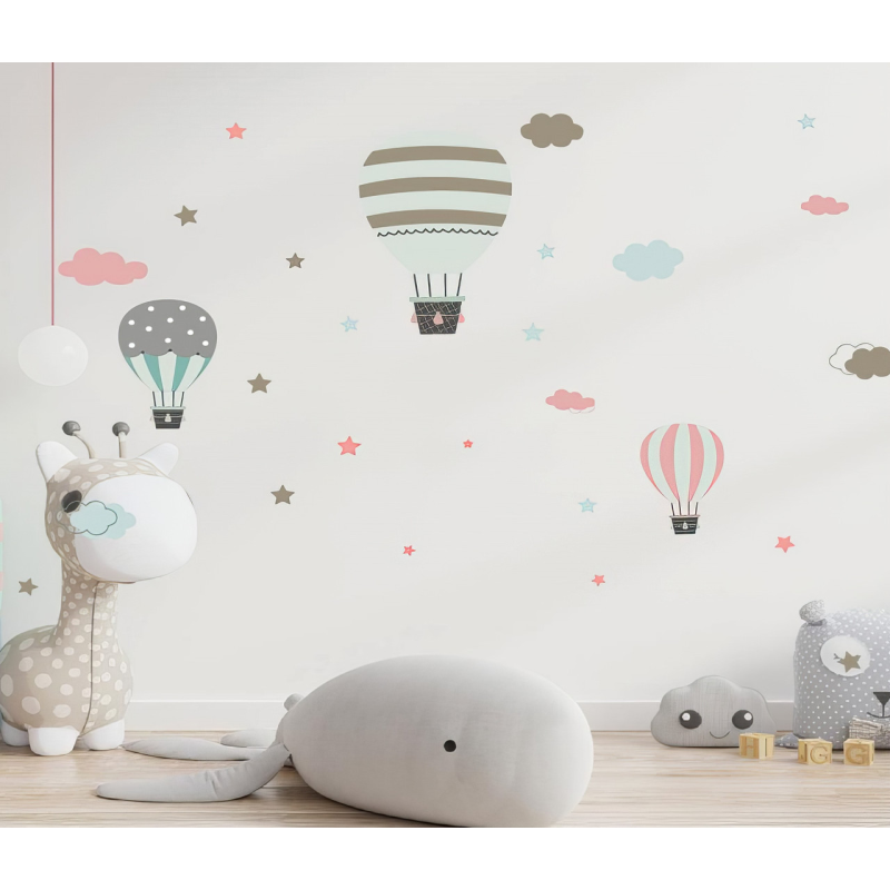 Вінілові наліпки «Три Аеростати» інтер“єрні декоративні для дитячої кімнати на стіну 30х90 см