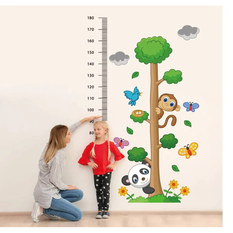 Набір наліпок “Панда і мавпочка“ вінілових зі шкалою вимірювання зросту в дитячу кімнату 2 полотна 30х90 см