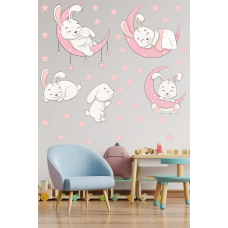 Набір наліпок “Білі зайчики“ вінілових декоративні в дитячу кімнату на стіну 2 полотна по 30х90 см