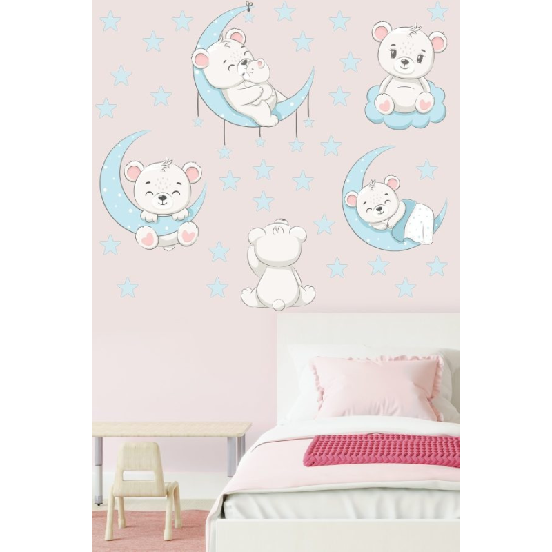 Набір наліпок «Білі ведмежата» в дитячу кімнату на стіну вінілових декоративних 2 полотна розміром 30х90 см