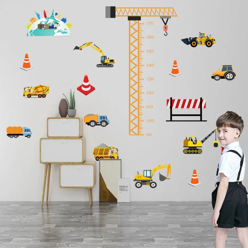 Набір наліпок “Будівельний майданчик“ вінілових з мірною шкалою зросту в дитячу кімнату 2 полотна по 30х90 см