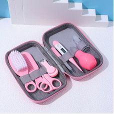 Набір для новонароджених, манікюрний 8 предметів: гребінець, ножиці, кусачки, пилочка, піпетка для дітей, рожевий