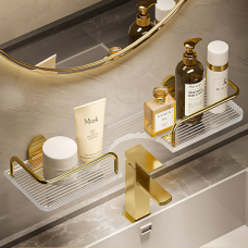 Акрилова настінна полиця над раковиною для ванної та кухні, навісна полиця 40×10см, колір золотий