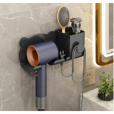 Органайзер пластиковий для ванної кімнати, настінний тримач для фена 23.2×8.2×9.2см, чорний колір