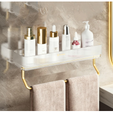 Настінний органайзер для ванної кімнати, полиця з тримачем для рушників, 41.5×10.5×6.5см, прозорий