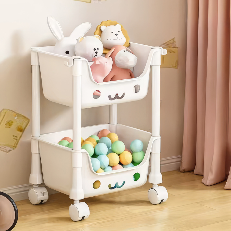 Органайзер для дитячої кімнати, стелаж з контейнерами на колесах, білий, 38×28×19 см