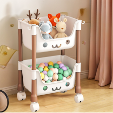 Стелаж для дитячої на колесах з контейнерами, органайзер для іграшок, біло-коричневий, 38×28×19см