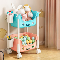 Стелаж для іграшок на колесах і двома рівнями, органайзер для дитячої кімнати, 37×27×44 см, різнокольоровий