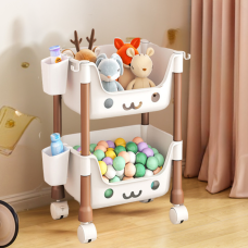 Стелаж для іграшок на колесах з двома рівнями для дитячої, органайзер, 38×28×19 см, білий/коричневий