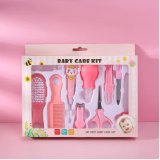 Набір для новонароджених, манікюрний 10 предметів: гребінець, ножиці, кусачки, пилочка, піпетка для дітей, рожевий
