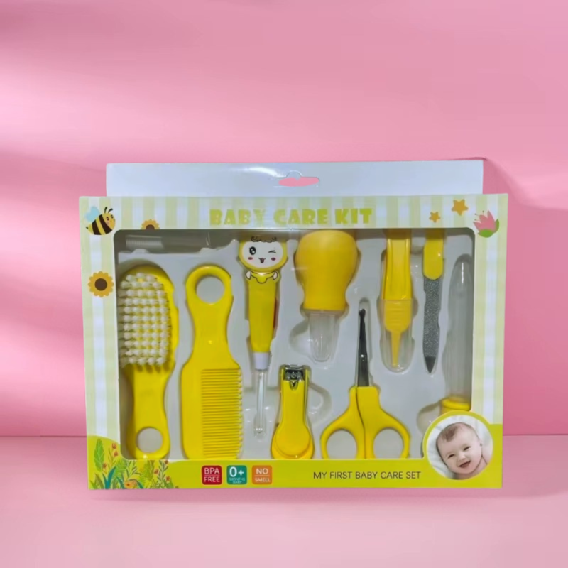 Набір для новонароджених, манікюрний 10 предметів: гребінець, ножиці, кусачки, пилочка, піпетка для дітей, жовтий