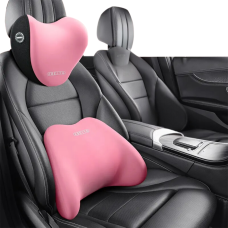 Набір подушок у машину під шию і спину в авто, подушки на підголівник і спинку сидіння, рожеві