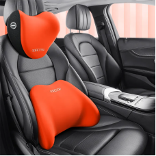 Набір подушок у машину під шию і спину в авто, подушки на підголівник і спинку сидіння, помаранчеві
