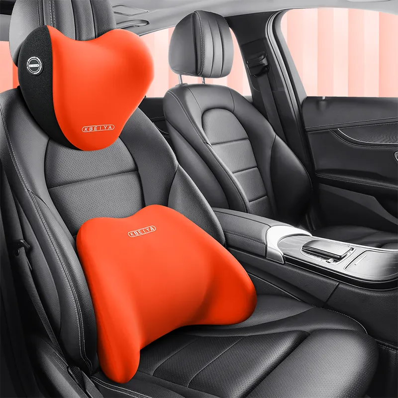 Набір подушок у машину під шию і спину в авто, подушки на підголівник і спинку сидіння, помаранчеві