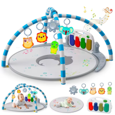 Дитячий ігровий килимок з піаніно, підвісними іграшками, розвивальний килимок у сірому кольорі