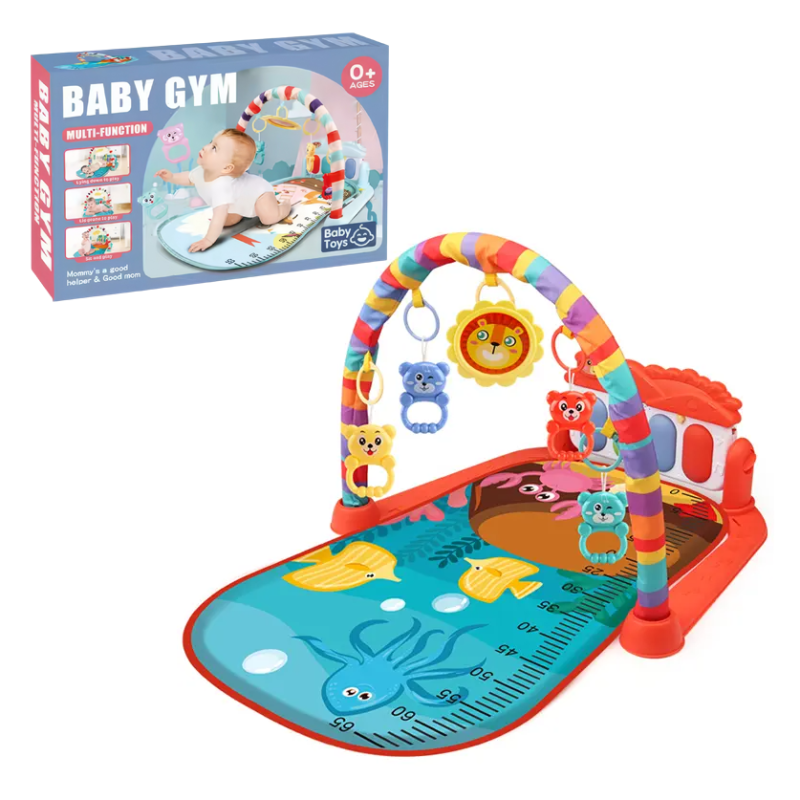 Розвивальний килимок для дітей з музичним піаніно, підвісними іграшками, шкалою росту, морської тематики