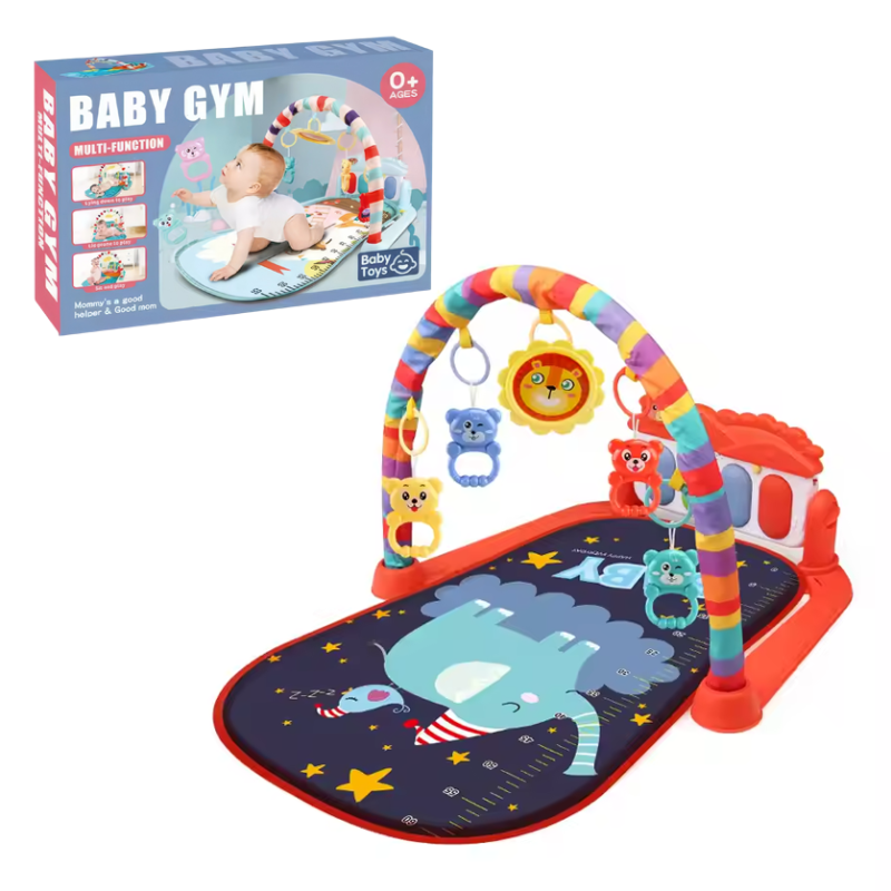 Розвивальний килимок для малюків з піаніно, іграшками, принт червоний слон, шкала зросту, килимок для дітей