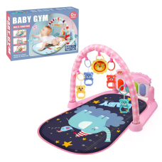 Дитячий ігровий килимок із музичним піаніно, підвісними іграшками, шкалою зросту, рожевий слон