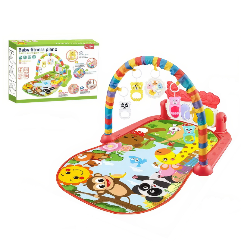 Ігровий дитячий килимок із музичним піаніно, підвісними іграшками, принт тварини зеленого кольору