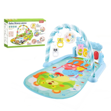 Розвиваючий дитячий килимок з піаніно, підвісними іграшками, шкалою росту, блакитного кольору, принт тварини