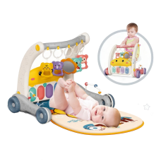 Музичний ігровий килимок-ходунки 2в1 з піаніно, брязкальцями і дзеркальцем, килимок для дітей, сірий