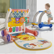 Музичний ігровий килимок-ходунки 2в1 з піаніно, дзеркальцем та іграшками, килимок дитячий, рожевий