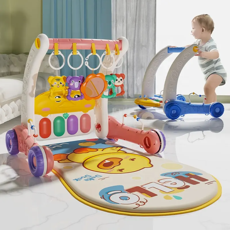 Музичний ігровий килимок-ходунки 2в1 з піаніно, дзеркальцем та іграшками, килимок дитячий, рожевий