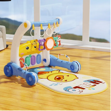 Музичний ігровий килимок-ходунки з піаніно, іграшками та дзеркальцем, 2в1, блакитний