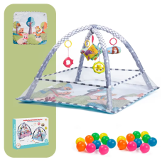 Дитячий розвивальний ігровий килимок-манеж із підвісками, манеж із захисною огорожею, 80x80x50см, зелений