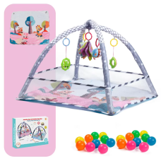 Розвиваючий килимок-манеж з підвісними іграшками, манеж для дітей з огорожею, 80x80x50см, рожевий