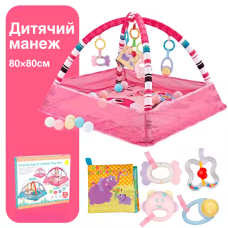 Ігровий дитячий манеж, килимок для повзання, розвивальний килимок для малюків з іграшками, рожевий
