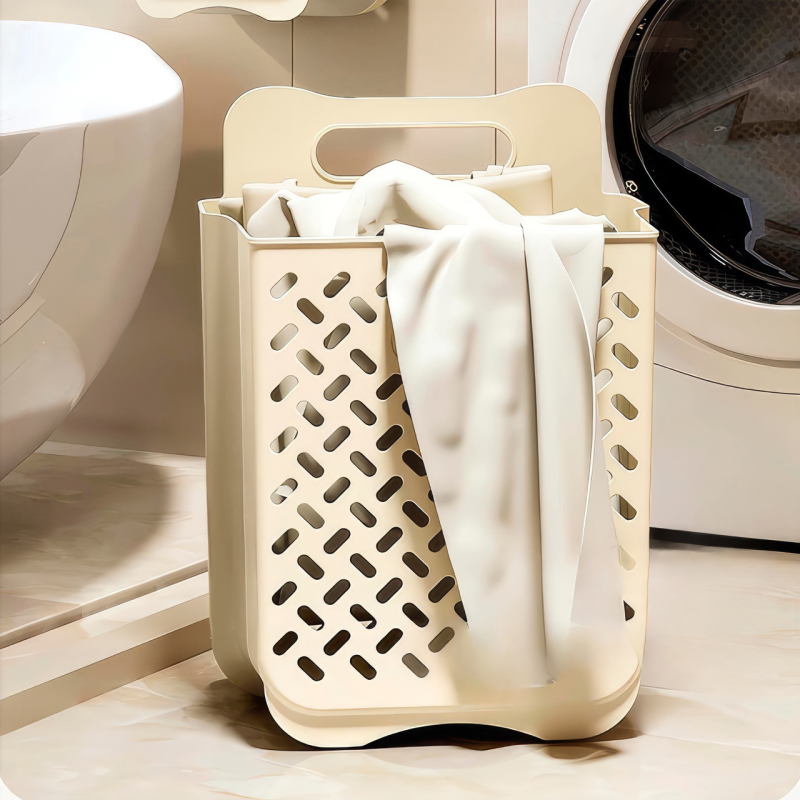 Зручний пластиковий кошик для білизни, настінна складна модель сітчаста, 35×25×49см