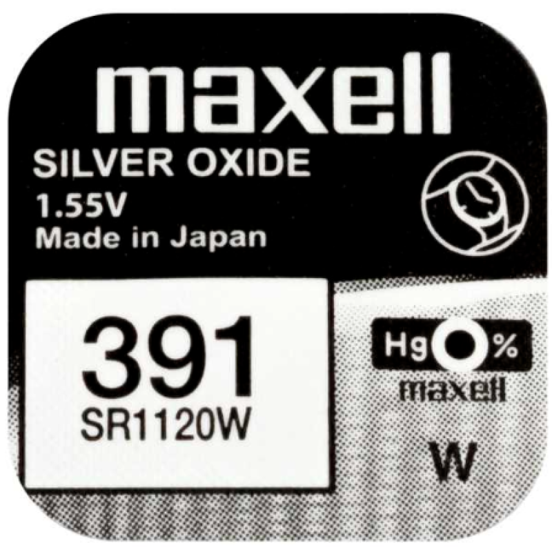 Батарейка Maxell 391 Silver Oxide (SR1120W), 1.55V, 1 шт.